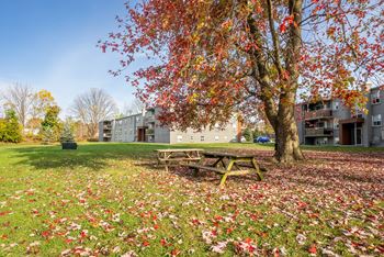 Picnic tables in green space at Oakland Avenue
