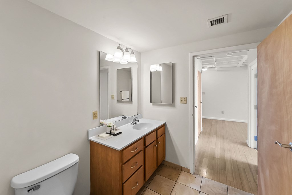 a bathroom with a toilet and a sink and a mirror