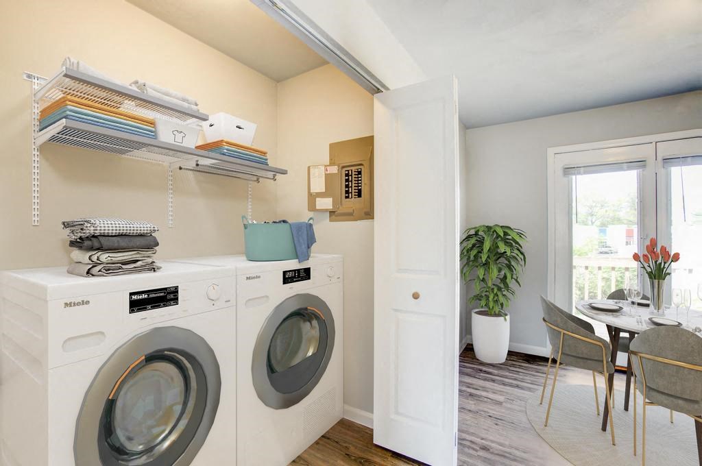 a washer and dryer in a laundry room