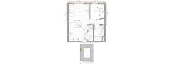 a floor plan of a small house with a bedroom and a bathroom