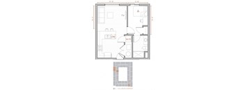 a floor plan of a small house with a bedroom and a bathroom
