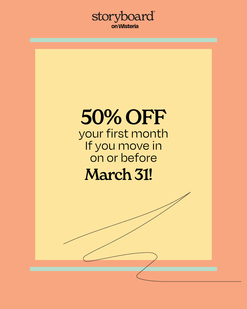 a poster with a yellow and orange background and a quote that says 50 off