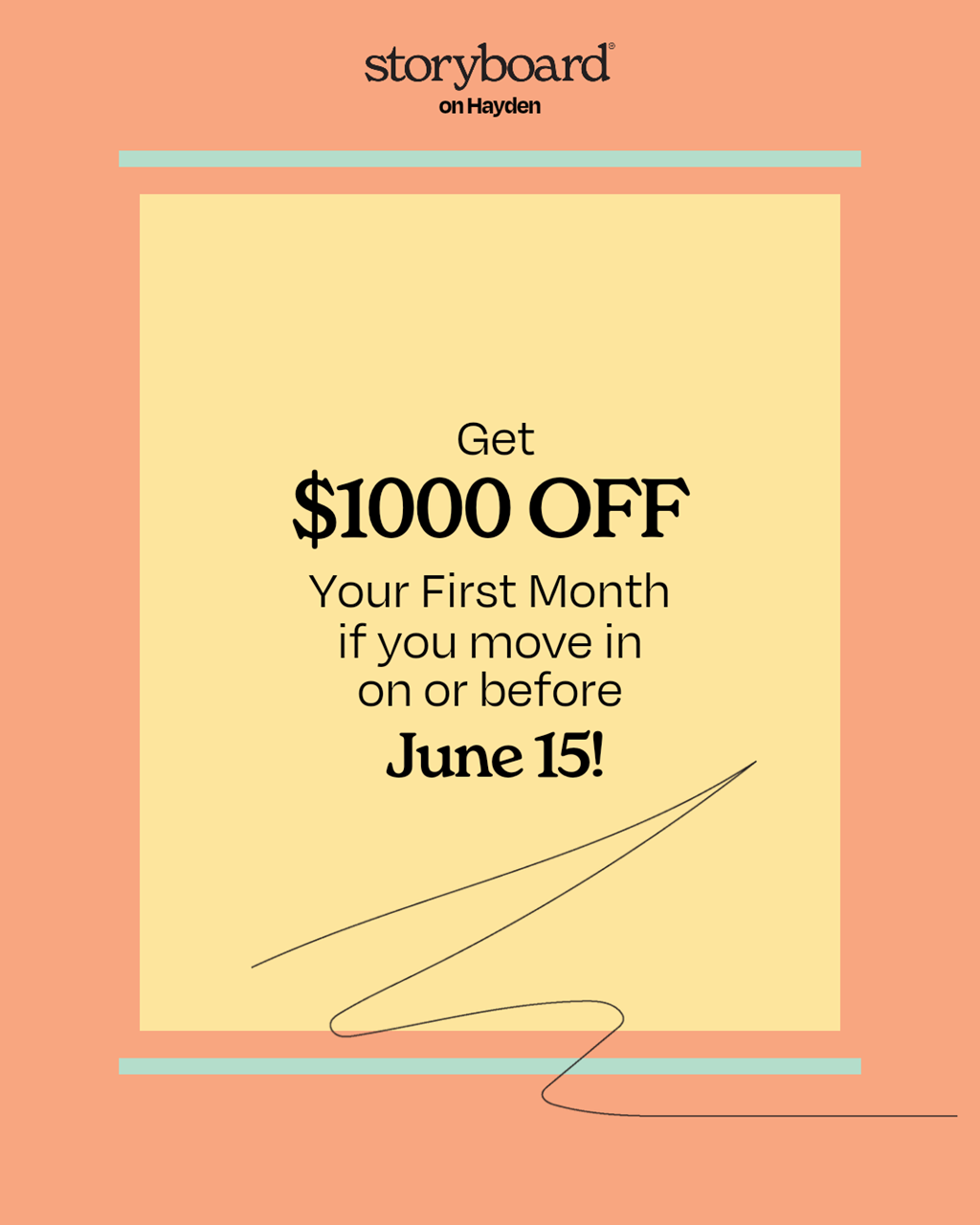 a poster with a quote saying get 1000 off your first month if you move