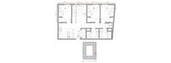 a floor plan of a house with bedrooms and a living room