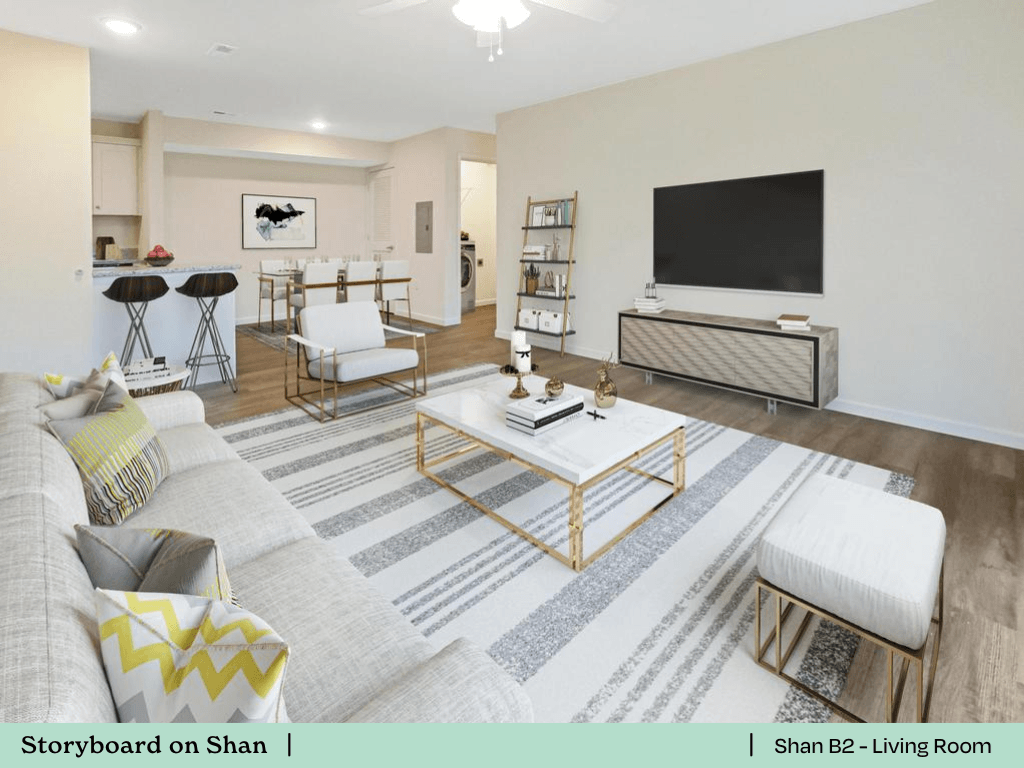 a living room with a couch and a tv