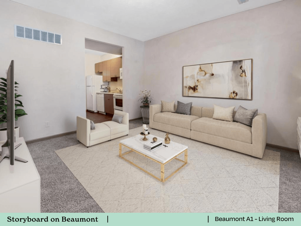 a living room with a couch and a coffee table