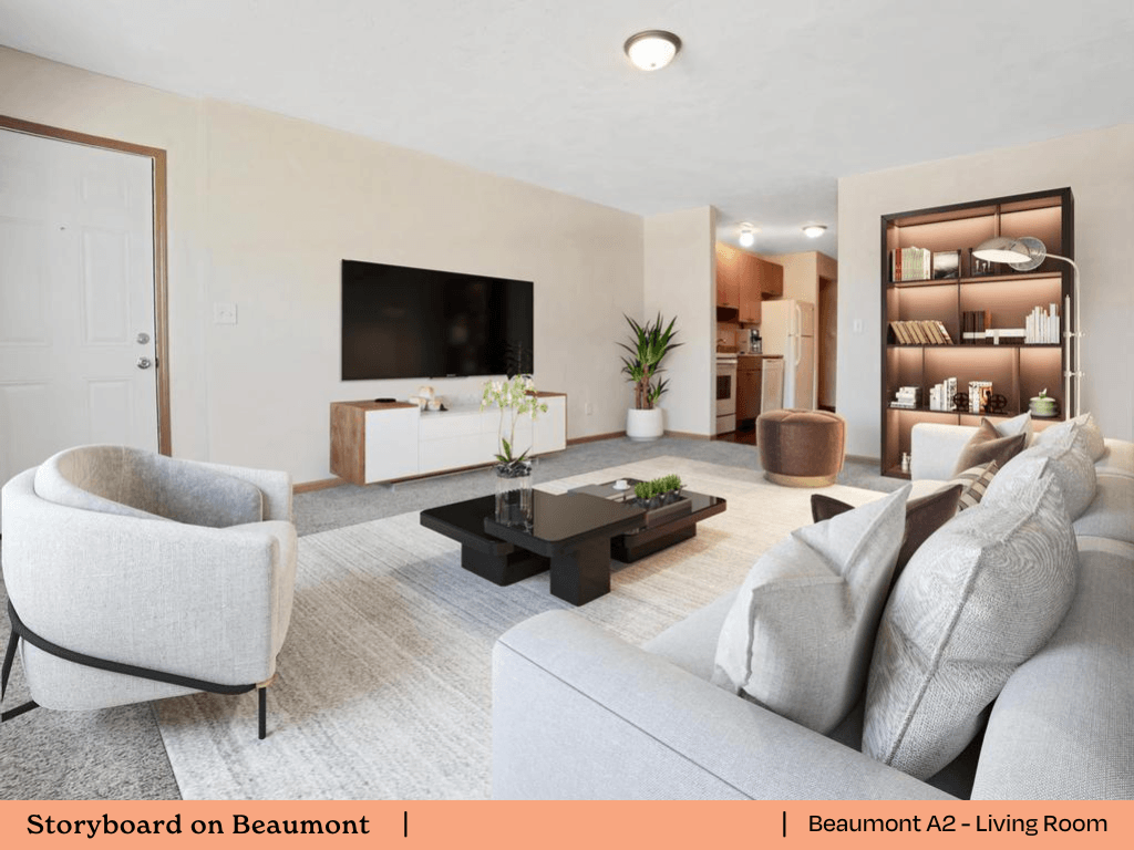 a living room with a couch and a tv