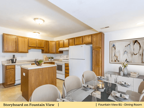 a kitchen and dining room with a table and chairs
