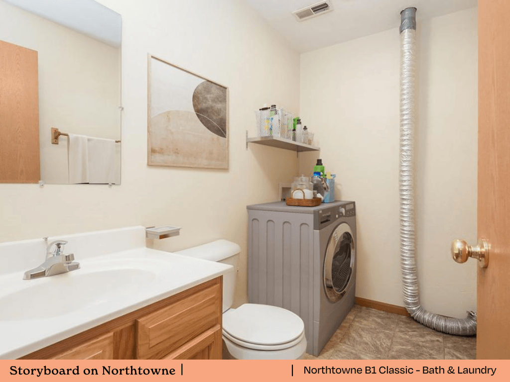 a bathroom with a sink toilet and a washing machine