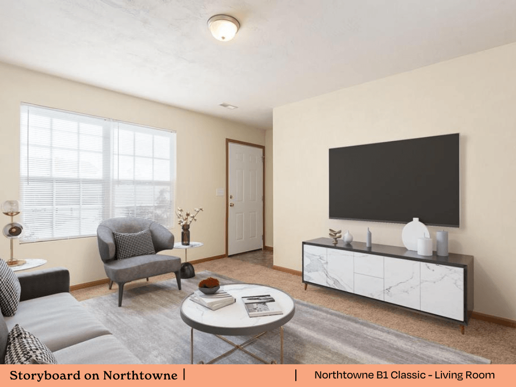a living room with a couch and a tv