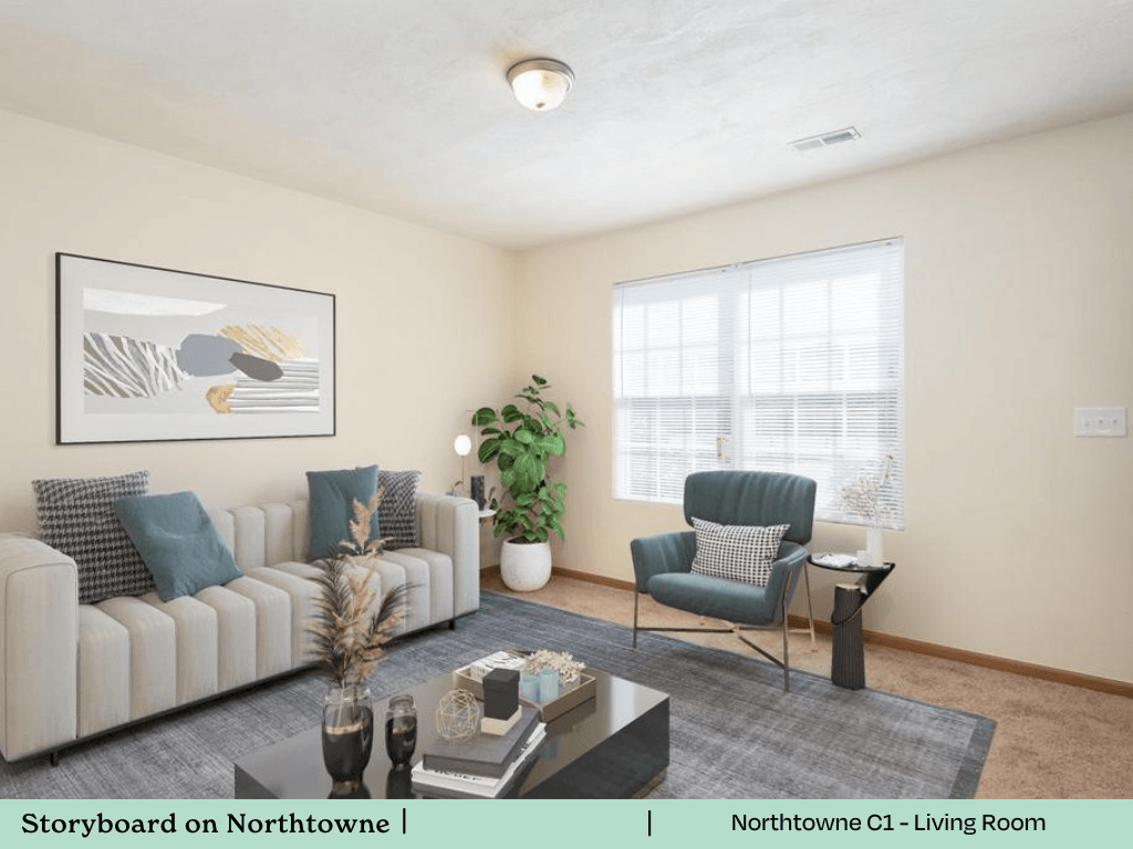 a living room with a couch and a chair