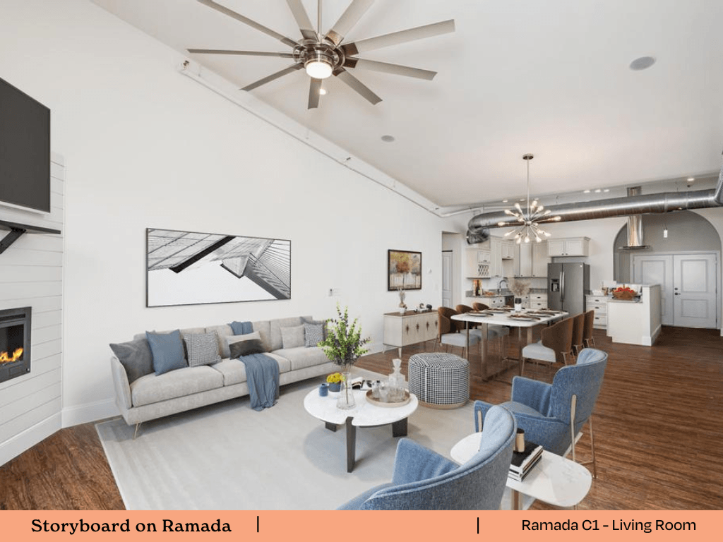 a living room with a couch and a table