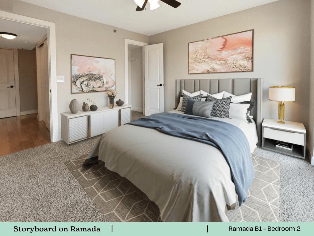 a bedroom with a bed and a closet