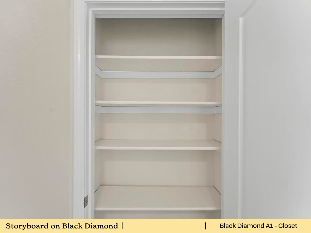 an empty shelf in a white closet