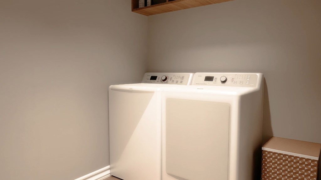 A white washing machine in a room.