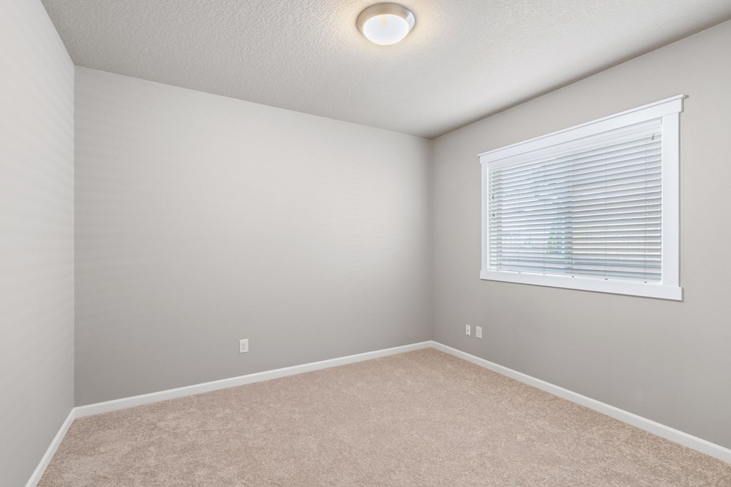 A room with a window and carpeted floor.