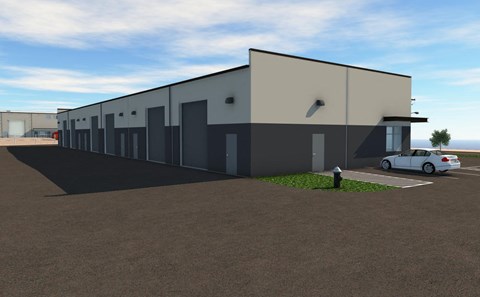 a commercial building with a car parked in front of it