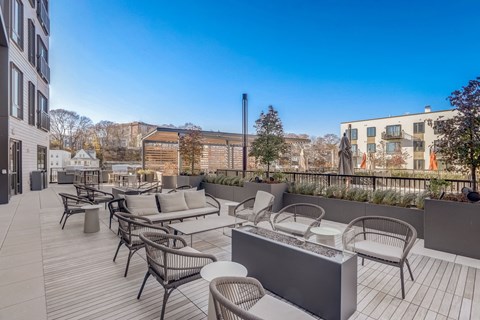 Outdoor patio deck with gas fire pit