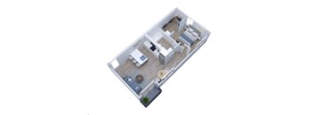 a floor plan of a small apartment with a bedroom and a living room