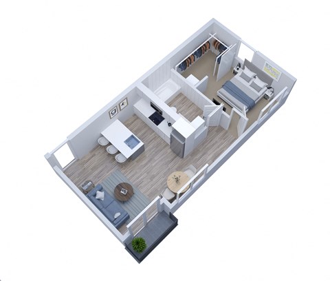 a floor plan of a small apartment with a bedroom and a living room