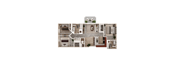 A floor plan of a house with a living room, kitchen, dining room, and bedrooms.