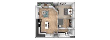 a floor plan of a one bedroom apartment with a bathroom and a balcony