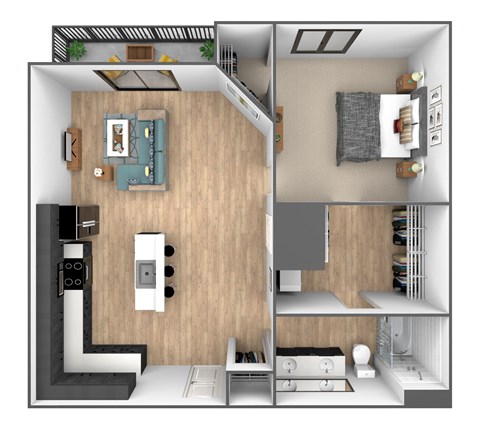 a floor plan of a one bedroom apartment with a bathroom and a balcony
