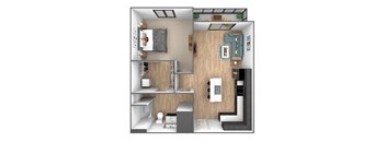 a floor plan of a one bedroom apartment with a bathroom and a balcony