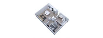 a floor plan of a small apartment with a bedroom and a living room