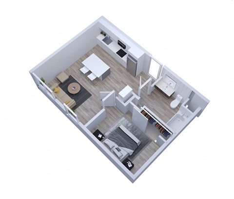 a floor plan of a small apartment with a bedroom and a living room