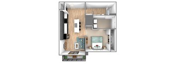 a rendering of our 1 bedroom floor plan