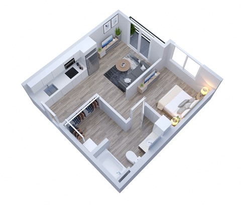 a floor plan of a small apartment with a bedroom and a living room