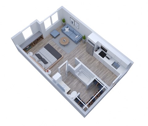 a floor plan of a small apartment with a bedroom and a living room