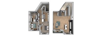 a floor plan of a two bedroom apartment with two bathrooms and a balcony