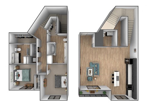 a floor plan of a two bedroom apartment with two bathrooms and a balcony