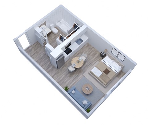 a floor plan of a small apartment with a bedroom and a living room