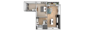 a floor plan of a one bedroom apartment with a bathroom and a closet