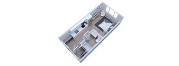 a floor plan of a small apartment with a bedroom and a living room