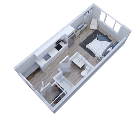 a floor plan of a small apartment with a bedroom and a living room