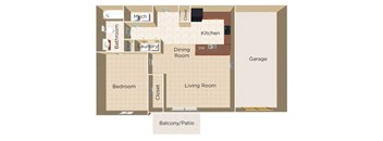 A floor plan of a house with a garage and a balcony.