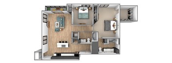 the bungalow floor plan with 1 bedroom and 1 bathroom