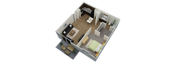 a 3d floor plan of a small apartment with a bedroom and living room