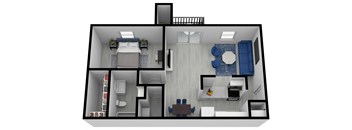 a floor plan of a one bedroom apartment with a living room and dining room