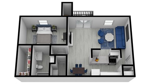 a floor plan of a one bedroom apartment with a living room and dining room