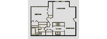 a floor plan of a house with a kitchen and a living room