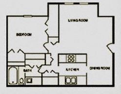 a floor plan of a house with a kitchen and a living room