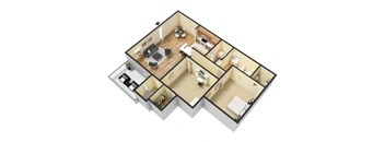 the bedroom is open to the living room in this floor plan