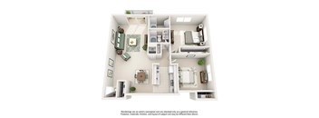A drawing of a house layout with a kitchen, living room, and bathroom.