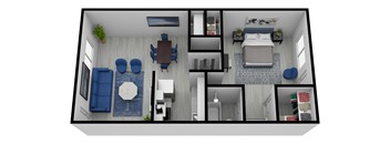 a floor plan of a one bedroom apartment with a living room and dining room and a bedroom