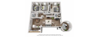 a 3d floor plan of a 3 bedroom apartment